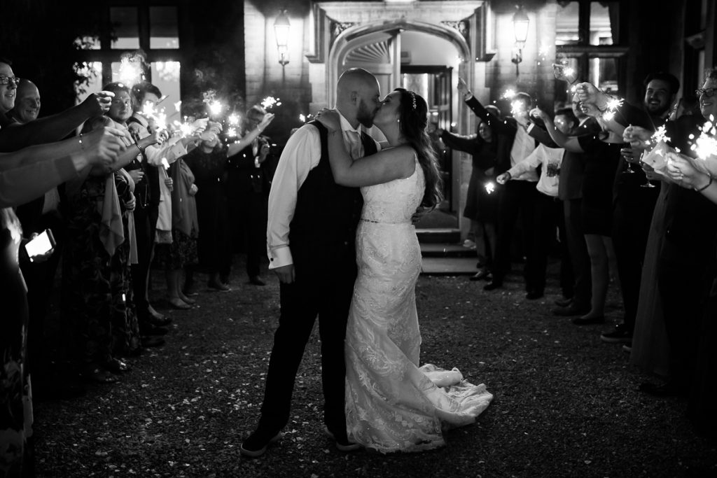 wedding photography at hodsock priory with sparklers