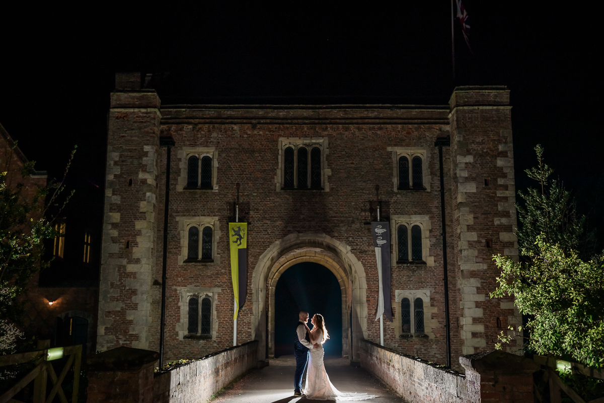 wedding photography at hodsock priory at night time
