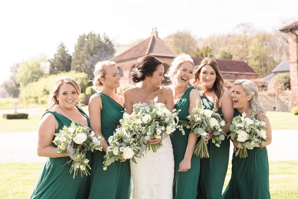 hazel gap barn wedding photography, bridesmaids and bride